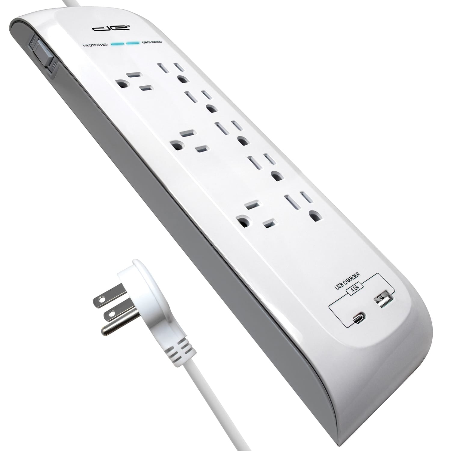 Digital Energy 8-AC Outlet, 2-USB Port, and Ethernet/Telco 4200-Joules Surge Protector Power Strip, 6-Ft. Cord with Flat Plug, DEE1-1116