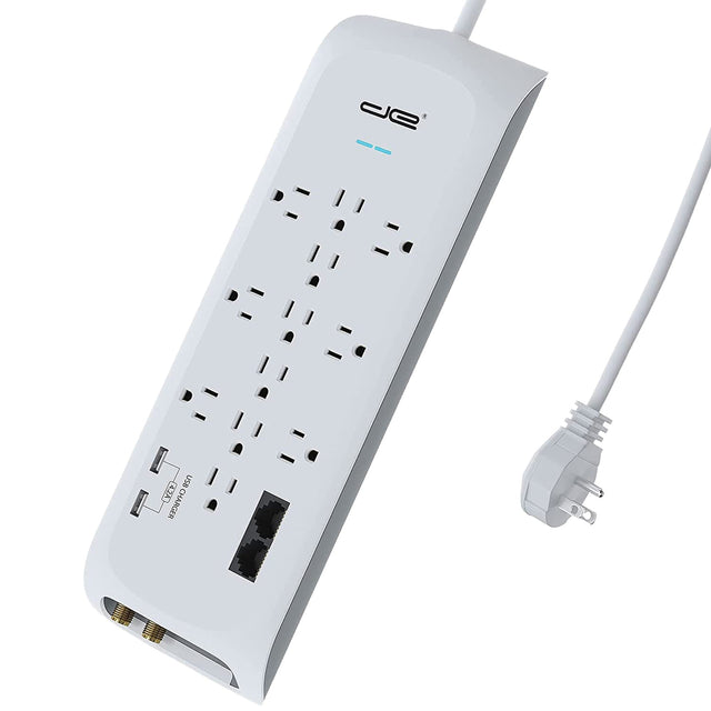Digital Energy 12-AC Outlet and 2-USB Port 4200-Joules Surge Protector Power Strip, 6-Ft. Cord with Flat Plug, DEE1-1122