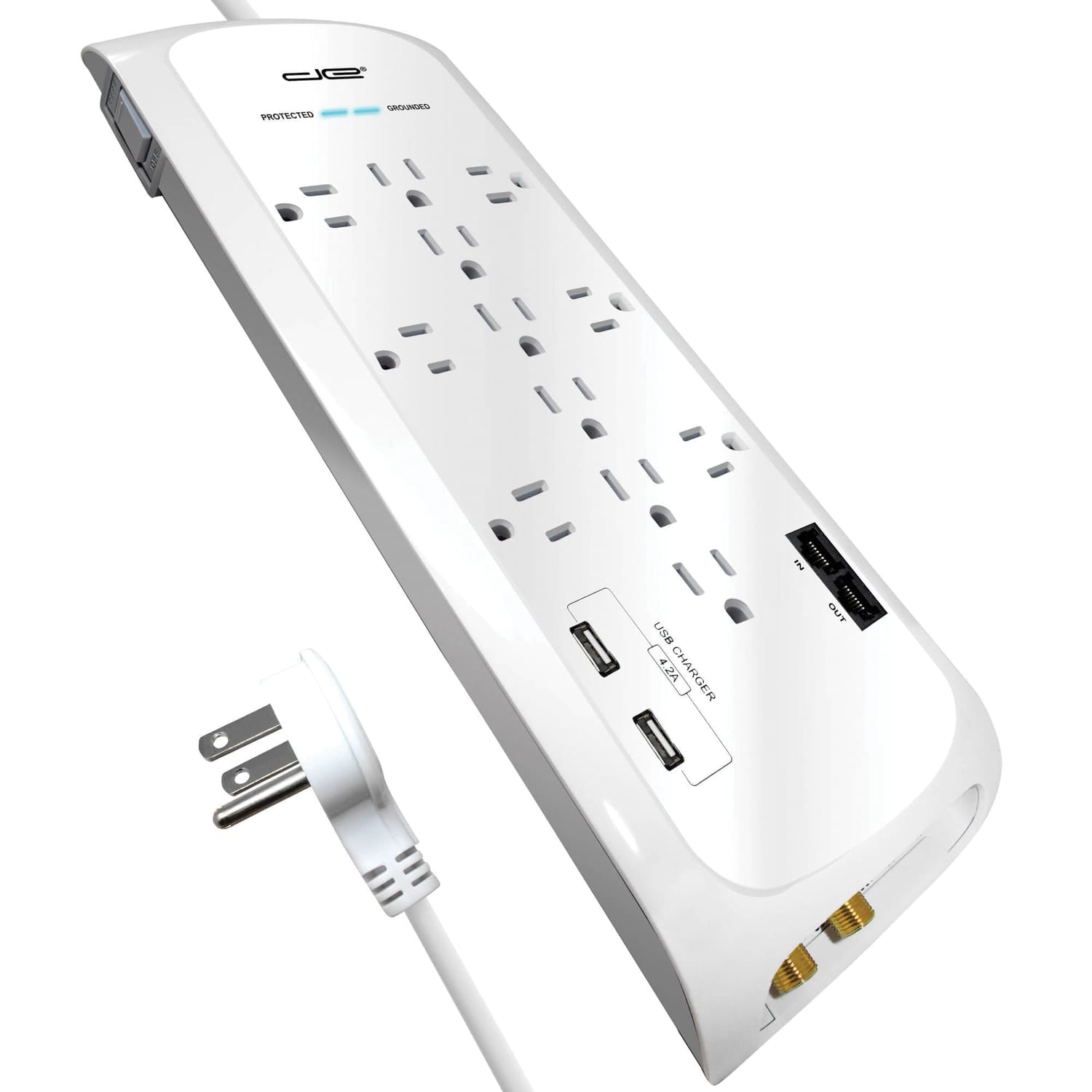 Digital Energy 12-AC Outlet and 2-USB Port 4200-Joules Surge Protector Power Strip, 6-Ft. Cord with Flat Plug, DEE1-1122