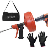 DrainX SPINFEED Drum Auger Drain Snake, Auto Extend and Retract, with Work Gloves and Carrying Bag, 25 Ft.