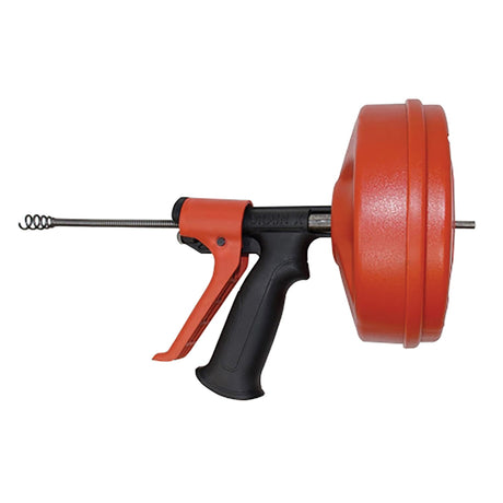 DrainX SPINFEED Drum Auger Drain Snake, Auto Extend and Retract, with Work Gloves and Carrying Bag, 25 Ft.