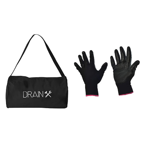 DrainX SPINFEED Drum Auger Drain Snake, Auto Extend and Retract, with Work Gloves and Carrying Bag, 25 Ft.