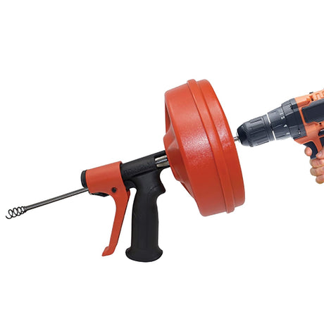 DrainX SPINFEED Drum Auger Drain Snake, Auto Extend and Retract, with Work Gloves and Carrying Bag, 25 Ft.
