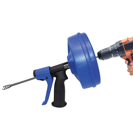 DrainX SPINFEED Drum Auger Drain Snake, Auto Extend and Retract, with Work Gloves and Carrying Bag, 35 Ft.