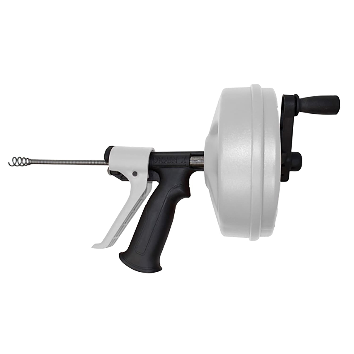 DrainX SPINFEED Drum Auger Drain Snake, Auto Extend and Retract, with Work Gloves and Carrying Bag, 50 Ft.