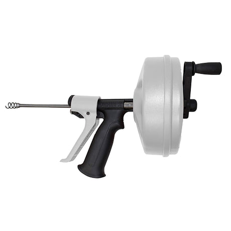 DrainX SPINFEED Drum Auger Drain Snake, Auto Extend and Retract, with Work Gloves and Carrying Bag, 50 Ft.