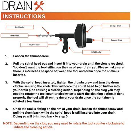 DrainX Plumbing Snake Drain Auger, 16 Ft.