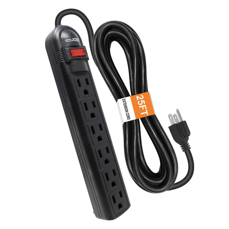 Digital Energy 6-AC Outlet 350-Joules Surge Protector Power Strip with Straight Plug, 25 Ft., Black
