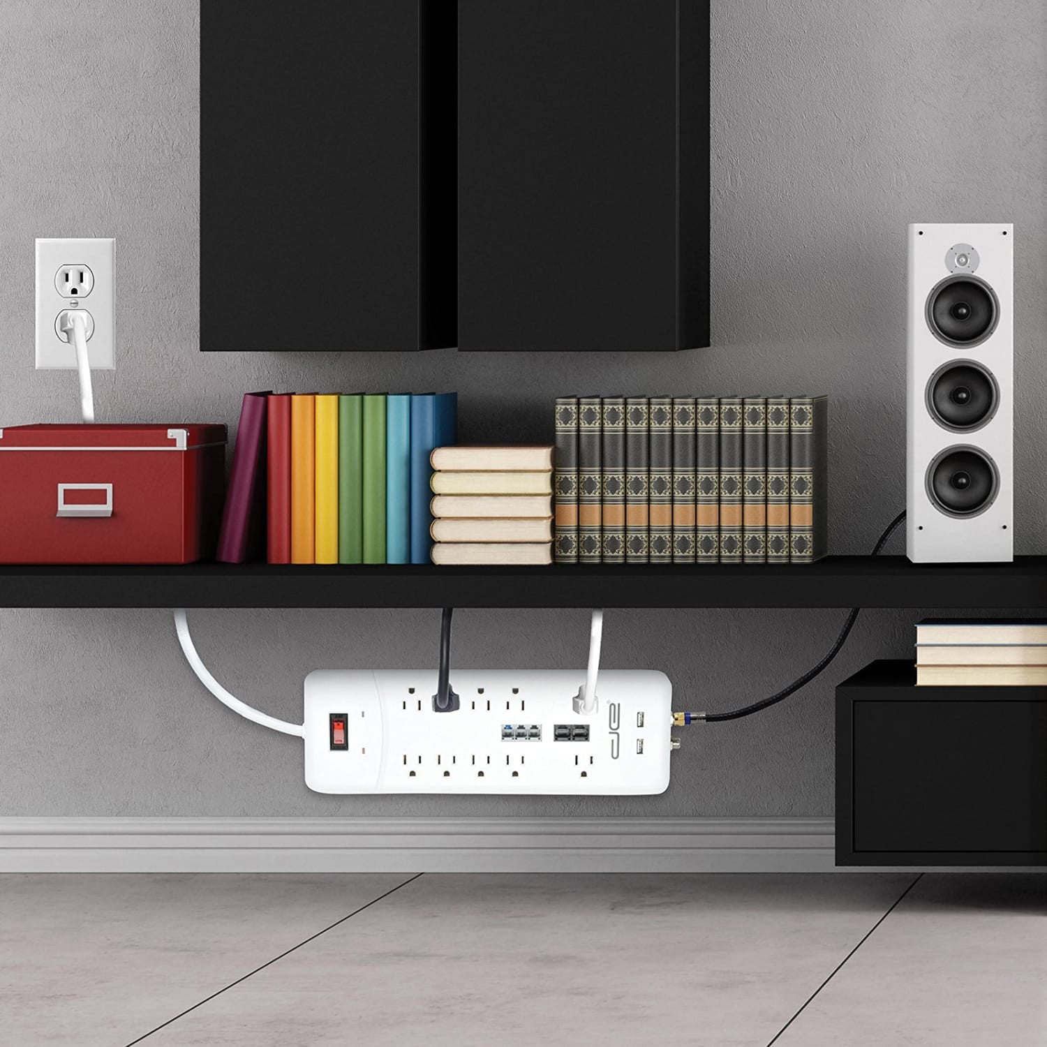 Digital Energy 10-AC Outlet, 2-USB Port, and Coax 3500-Joules Heavy-Duty Surge Protector Power Strip with Straight Plug, 25 Ft. Cord, White