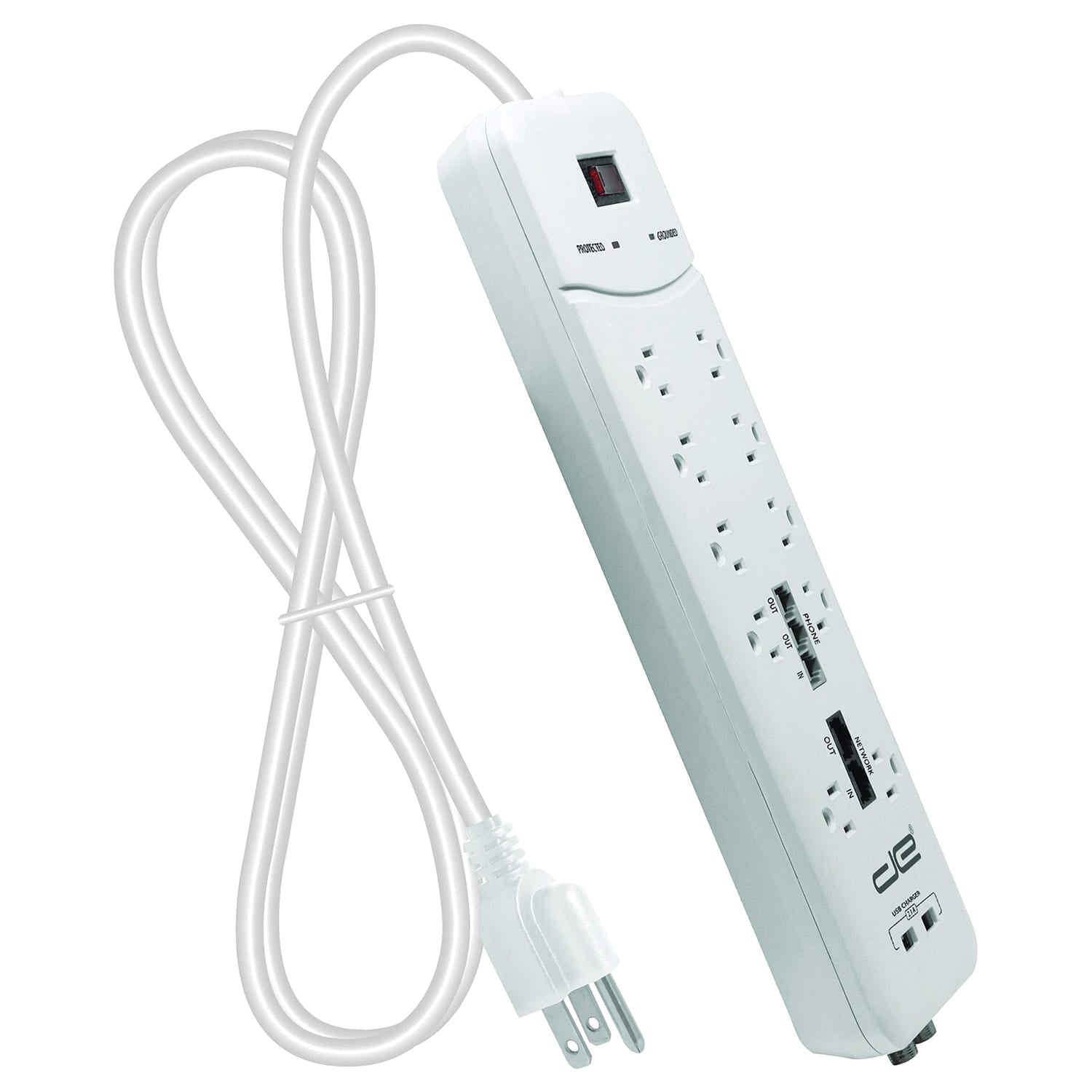 Digital Energy 10-AC Outlet, 2-USB Port, and Coax 3500-Joules Heavy-Duty Surge Protector Power Strip with Straight Plug, 25 Ft. Cord, White