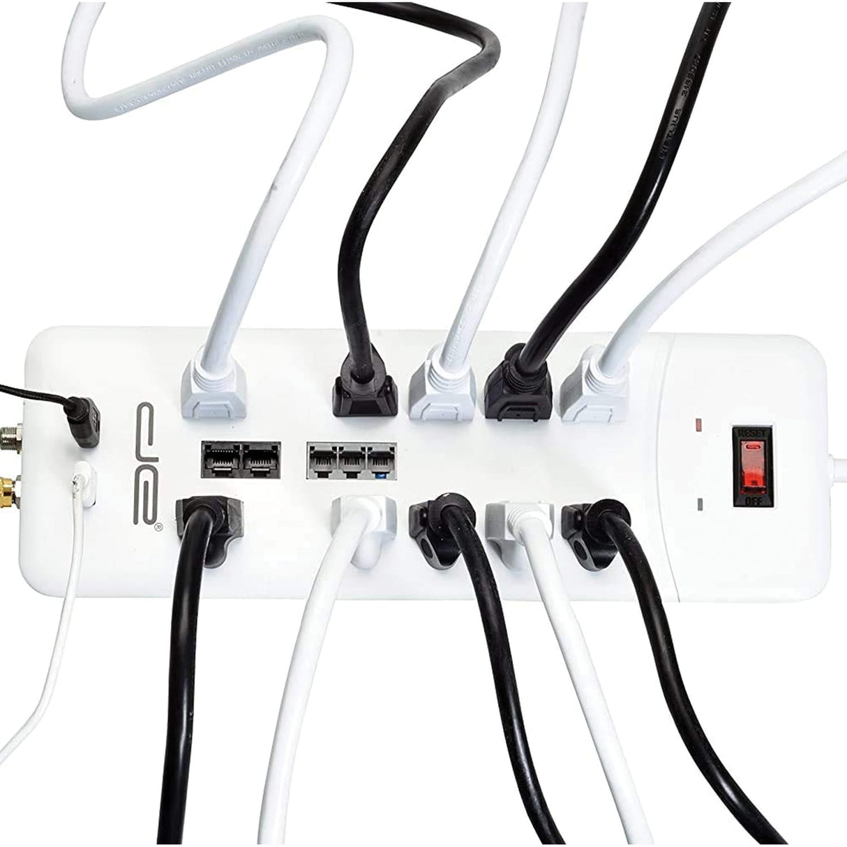 Digital Energy 10-AC Outlet, 2-USB Port, and Coax 3500-Joules Heavy-Duty Surge Protector Power Strip with Straight Plug, 8 Ft. Cord, White