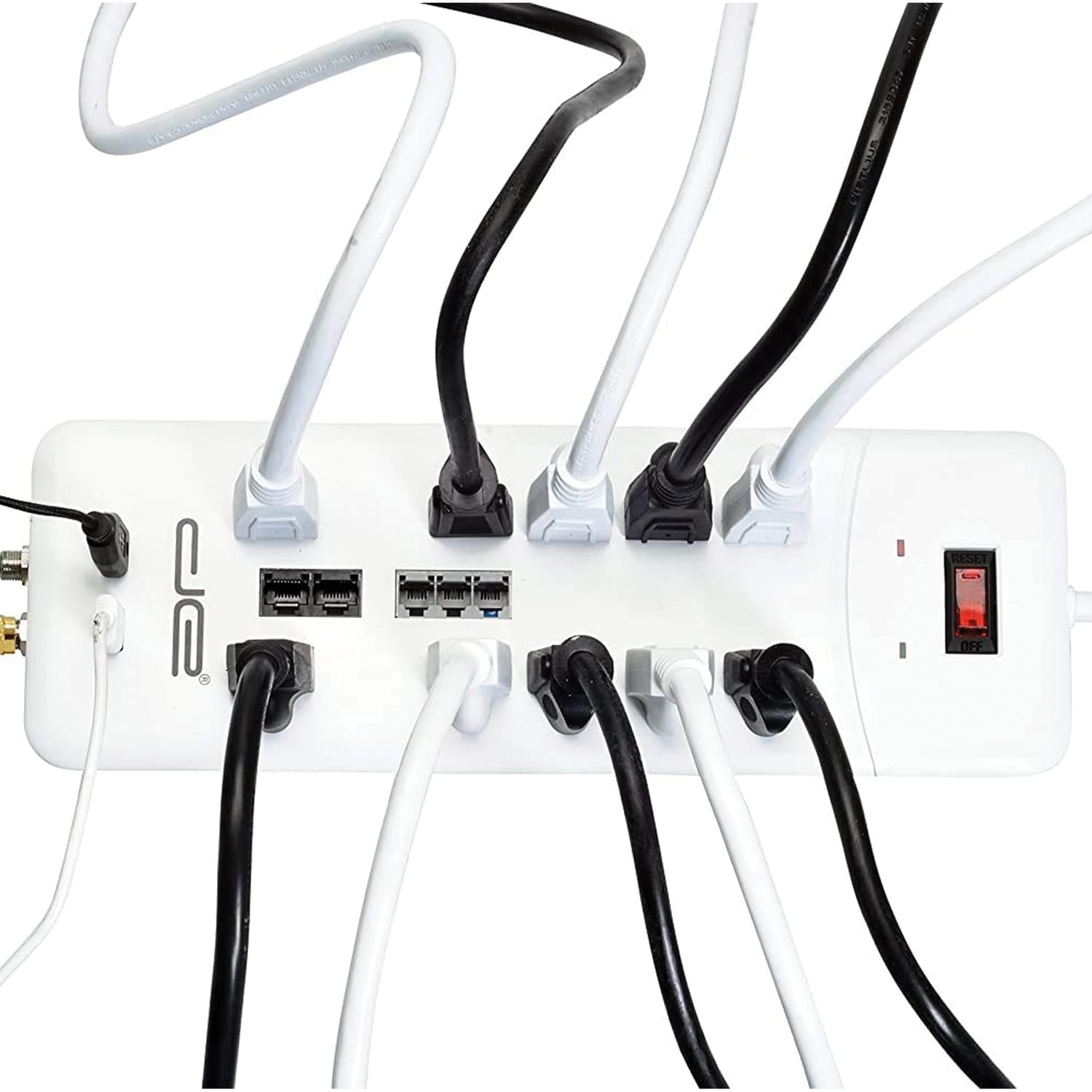 Digital Energy 10-AC Outlet, 2-USB Port, and Coax 3500-Joules Heavy-Duty Surge Protector Power Strip with Straight Plug, 8 Ft. Cord, White