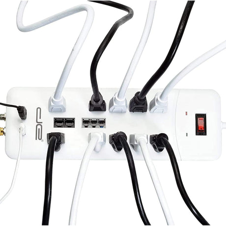 Digital Energy 10-AC Outlet, 2-USB Port, and Coax 3500-Joules Heavy-Duty Surge Protector Power Strip with Straight Plug, 8 Ft. Cord, White