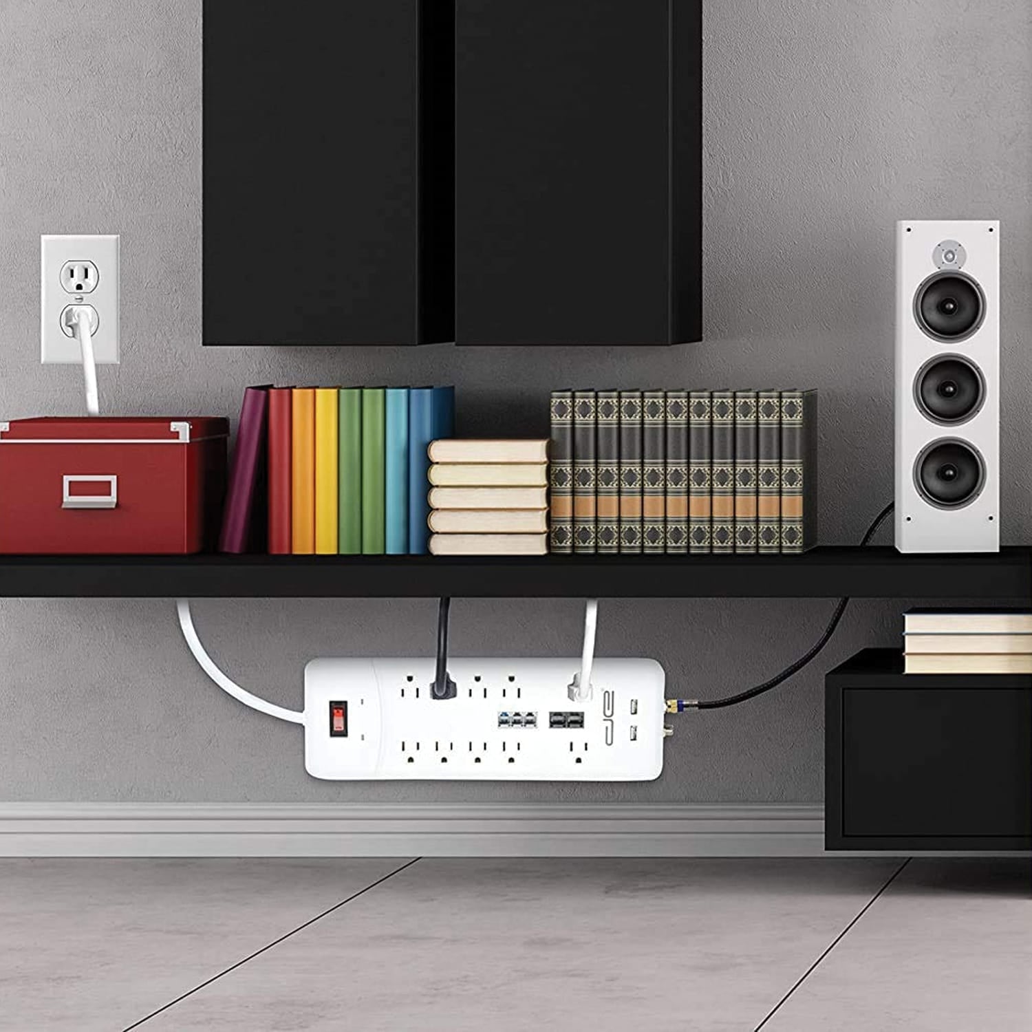 Digital Energy 10-AC Outlet, 2-USB Port, and Coax 3500-Joules Heavy-Duty Surge Protector Power Strip with Straight Plug, 8 Ft. Cord, White