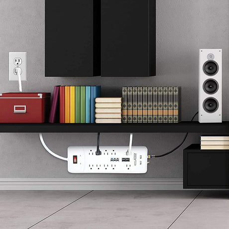Digital Energy 10-AC Outlet, 2-USB Port, and Coax 3500-Joules Heavy-Duty Surge Protector Power Strip with Straight Plug, 8 Ft. Cord, White