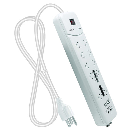 Digital Energy 10-AC Outlet, 2-USB Port, and Coax 3500-Joules Heavy-Duty Surge Protector Power Strip with Straight Plug, 8 Ft. Cord, White