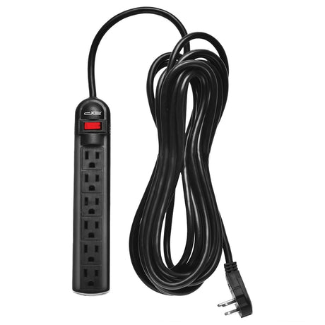 Digital Energy 6-AC Outlet Surge Protector Power Strip with Angled Plug, 15 Ft., Black
