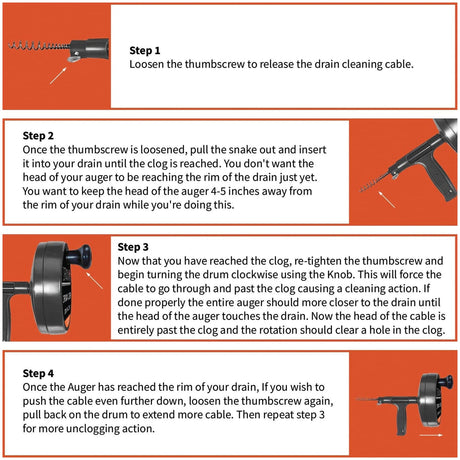 DrainX Heavy-Duty-Steel Pro Drum Drain Auger, 25 Ft., with Work Gloves and Carrying Pouch