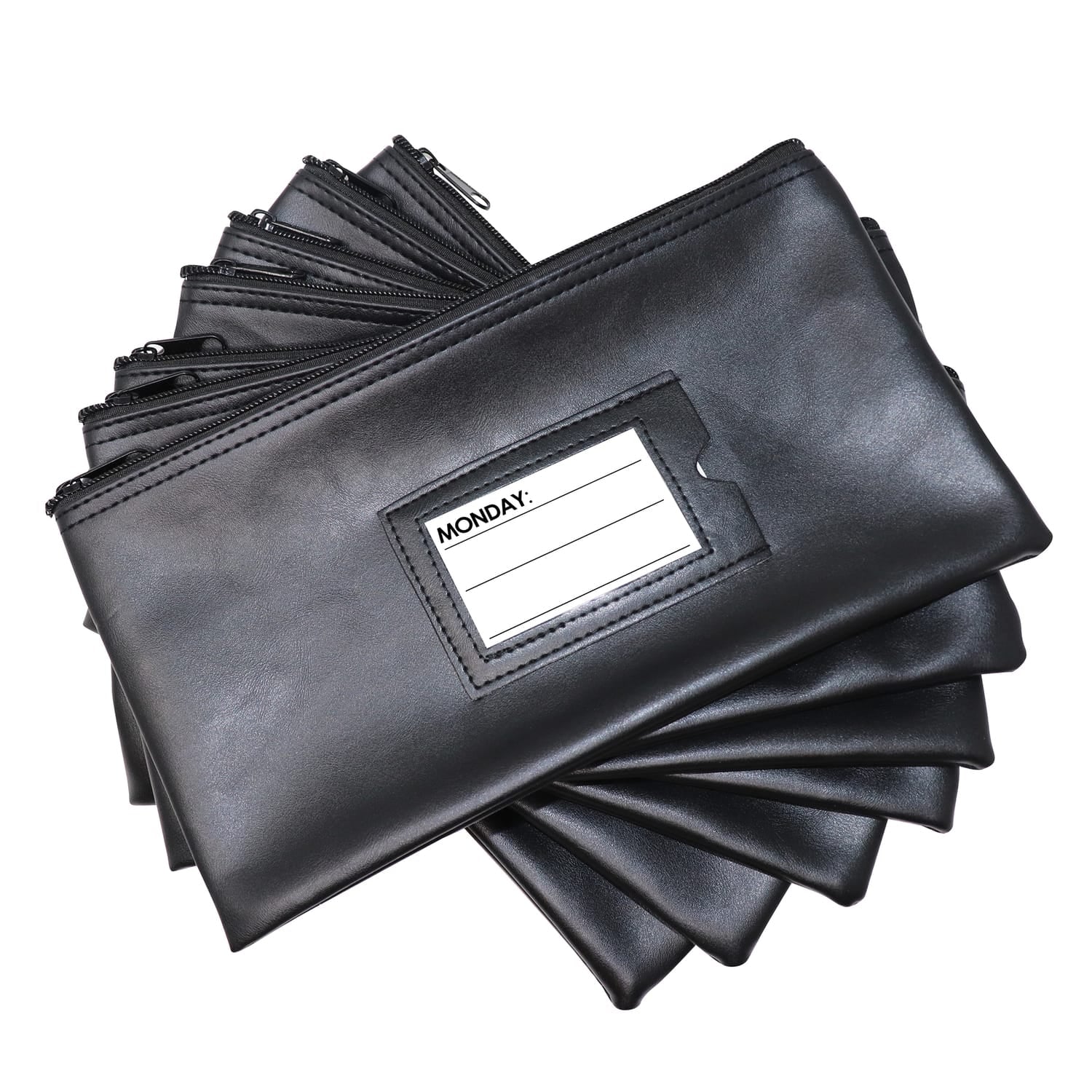 Nadex Coins Vinyl 7-Day Pack of Zippered Bank Deposit Cash and Coin Bags with Card Window, Black