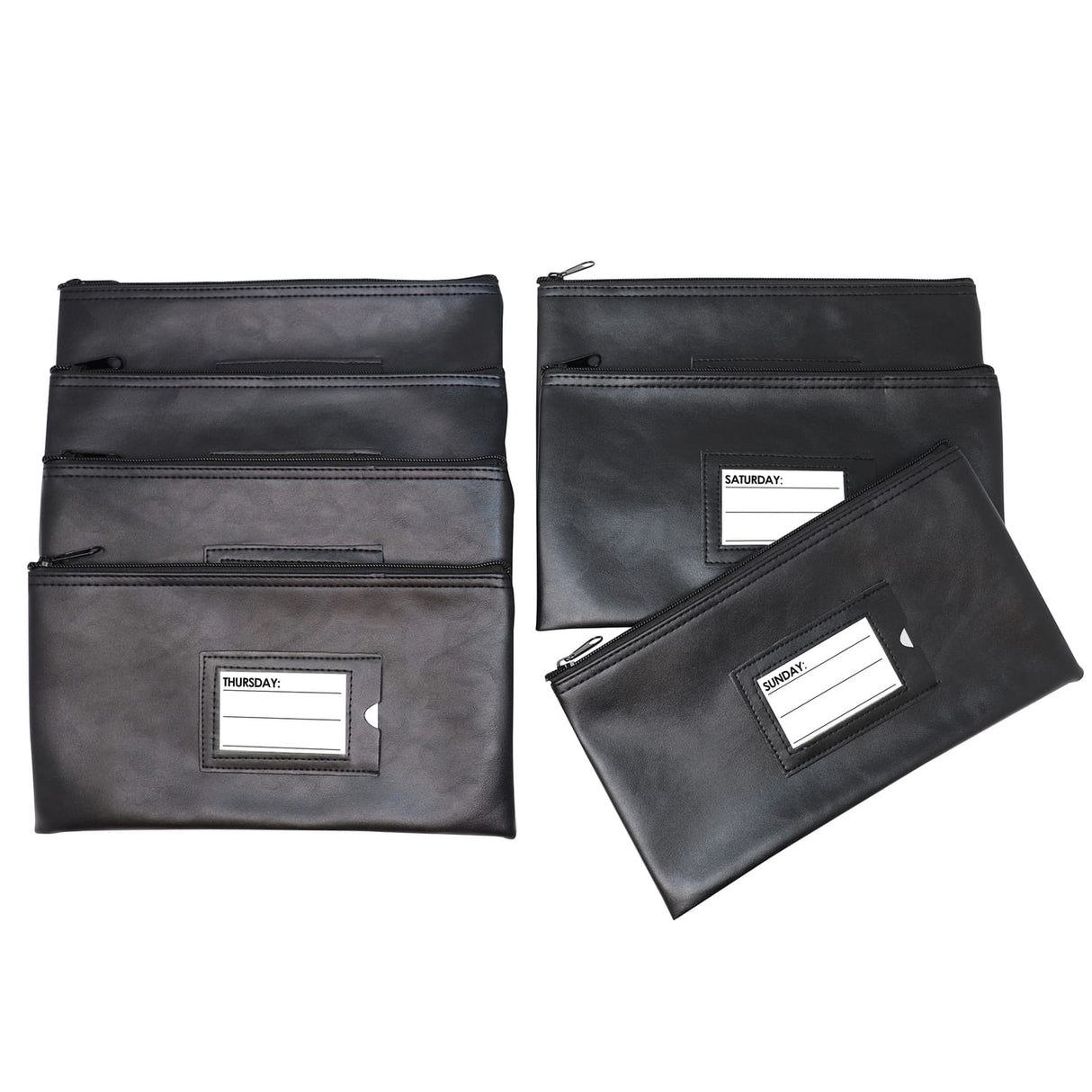 Nadex Coins Vinyl 7-Day Pack of Zippered Bank Deposit Cash and Coin Bags with Card Window, Black