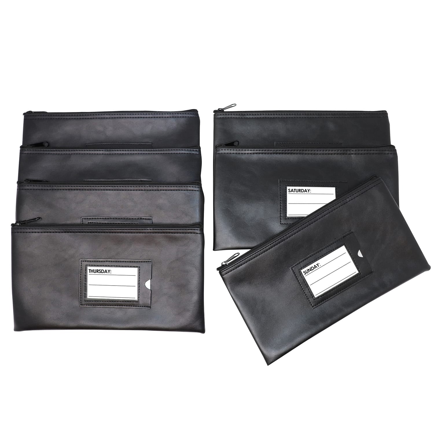 Nadex Coins Vinyl 7-Day Pack of Zippered Bank Deposit Cash and Coin Bags with Card Window, Black