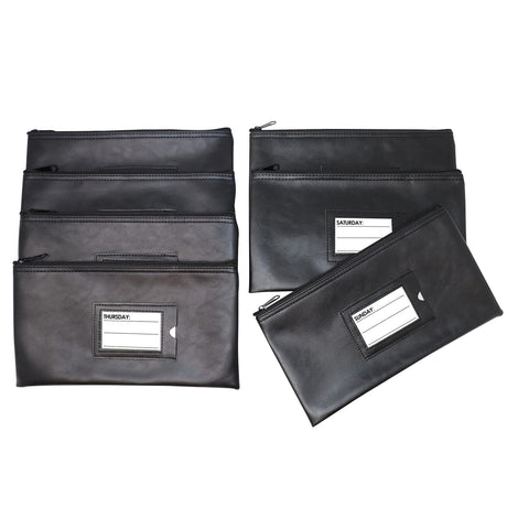 Nadex Coins Vinyl 7-Day Pack of Zippered Bank Deposit Cash and Coin Bags with Card Window, Black