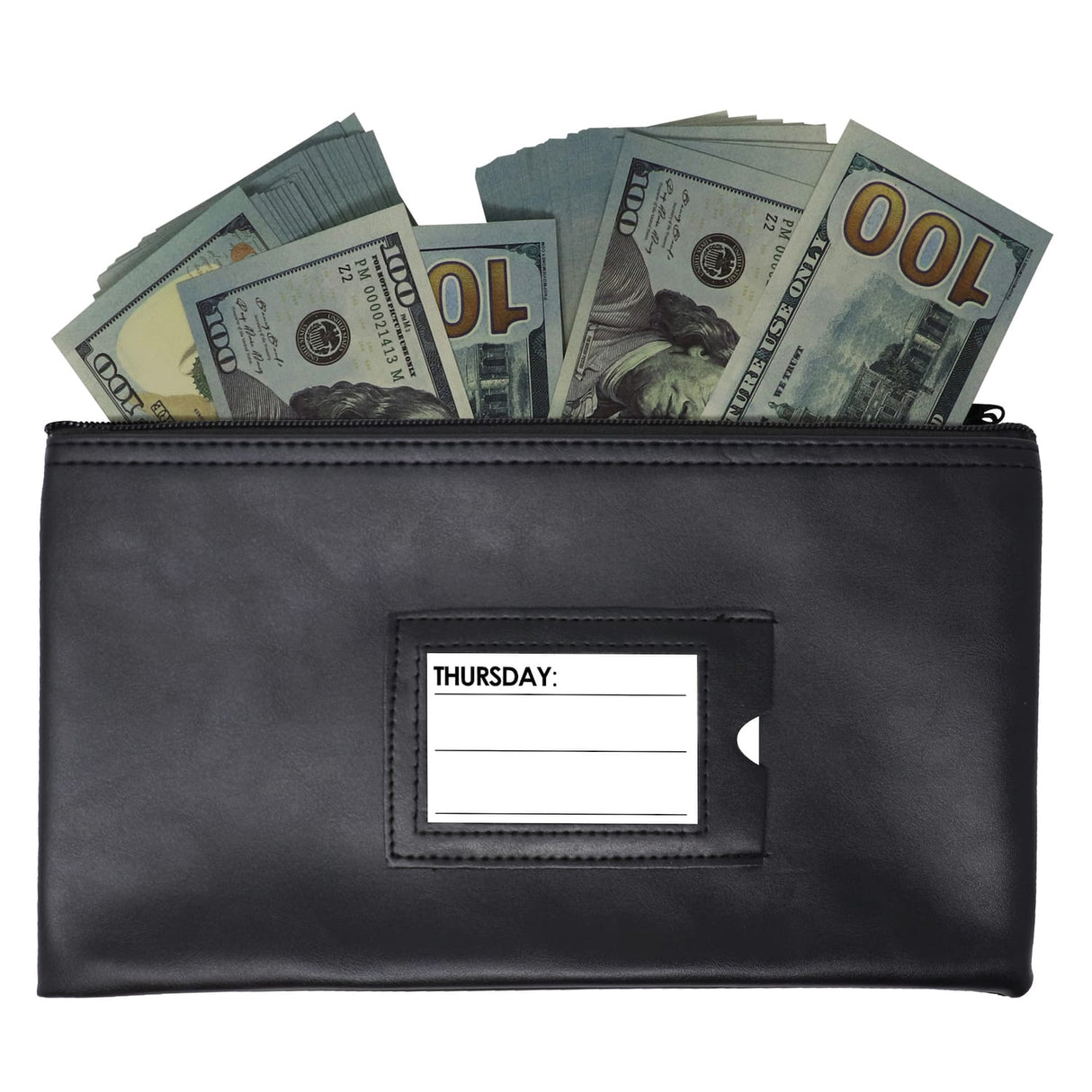 Nadex Coins Vinyl 7-Day Pack of Zippered Bank Deposit Cash and Coin Bags with Card Window, Black