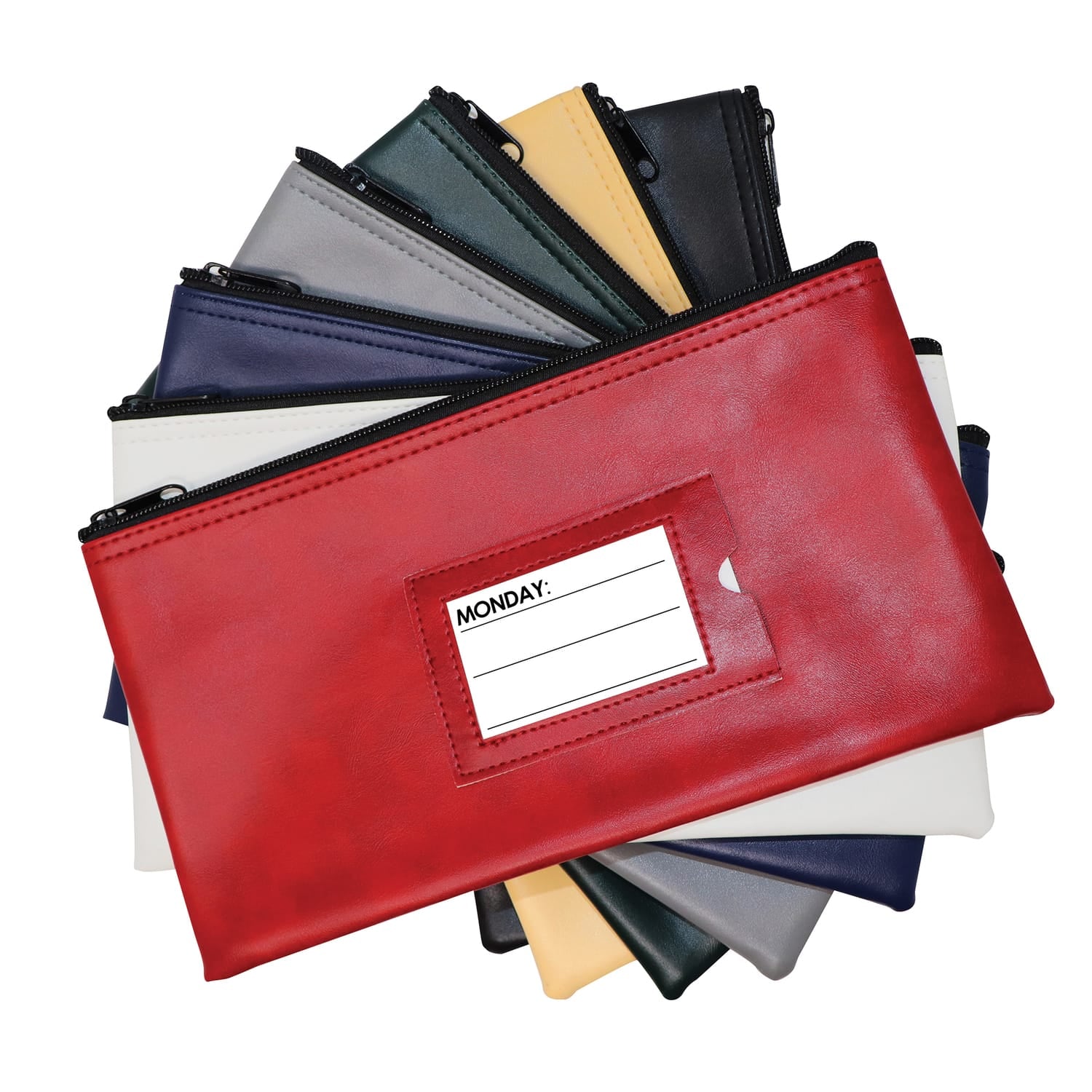 Nadex Coins Vinyl 7-Day Pack of Zippered Bank Deposit Cash and Coin Bags with Card Window, Multi-Color