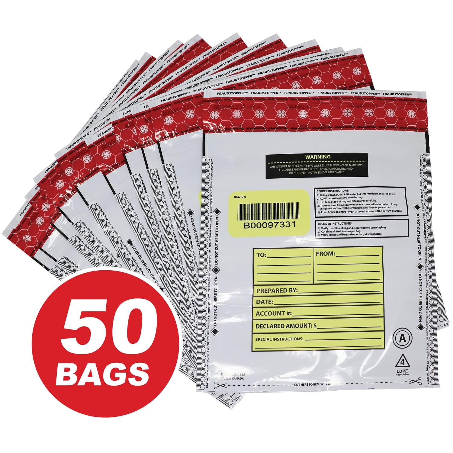 Nadex Coins Tamper-Evident 9-In. x 12-In. Opaque FRAUDSTOPPER Bank Deposit Bags, 50 Pack