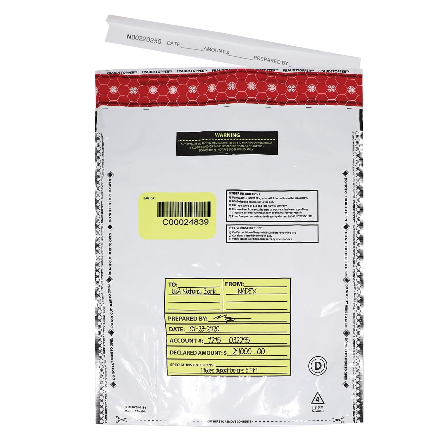 Nadex Coins 12 In. x 16 In. Opaque Tamper-Evident Cash and Coin Bank Deposit Bags for Fraud Prevention, 50 Pack