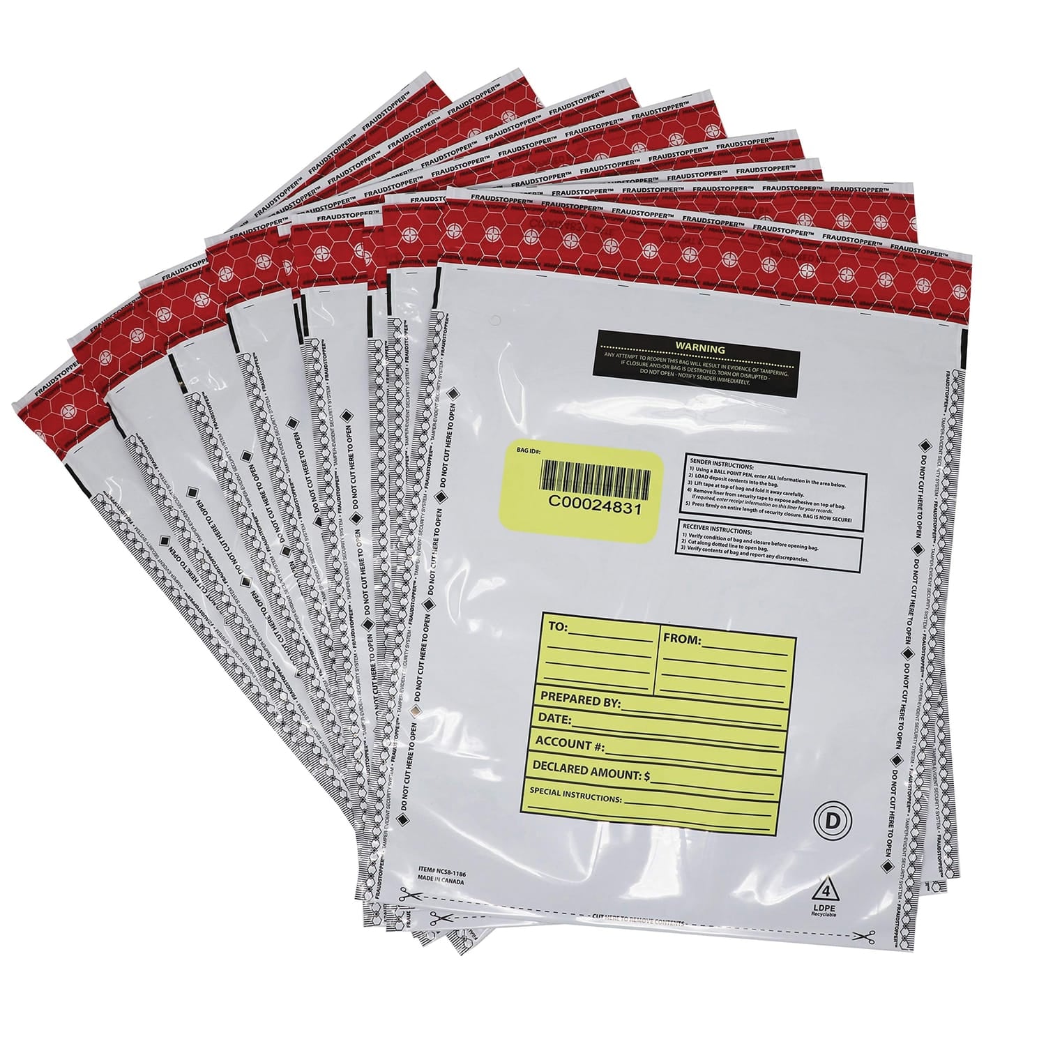 Nadex Coins 12 In. x 16 In. Opaque Tamper-Evident Cash and Coin Bank Deposit Bags for Fraud Prevention, 50 Pack