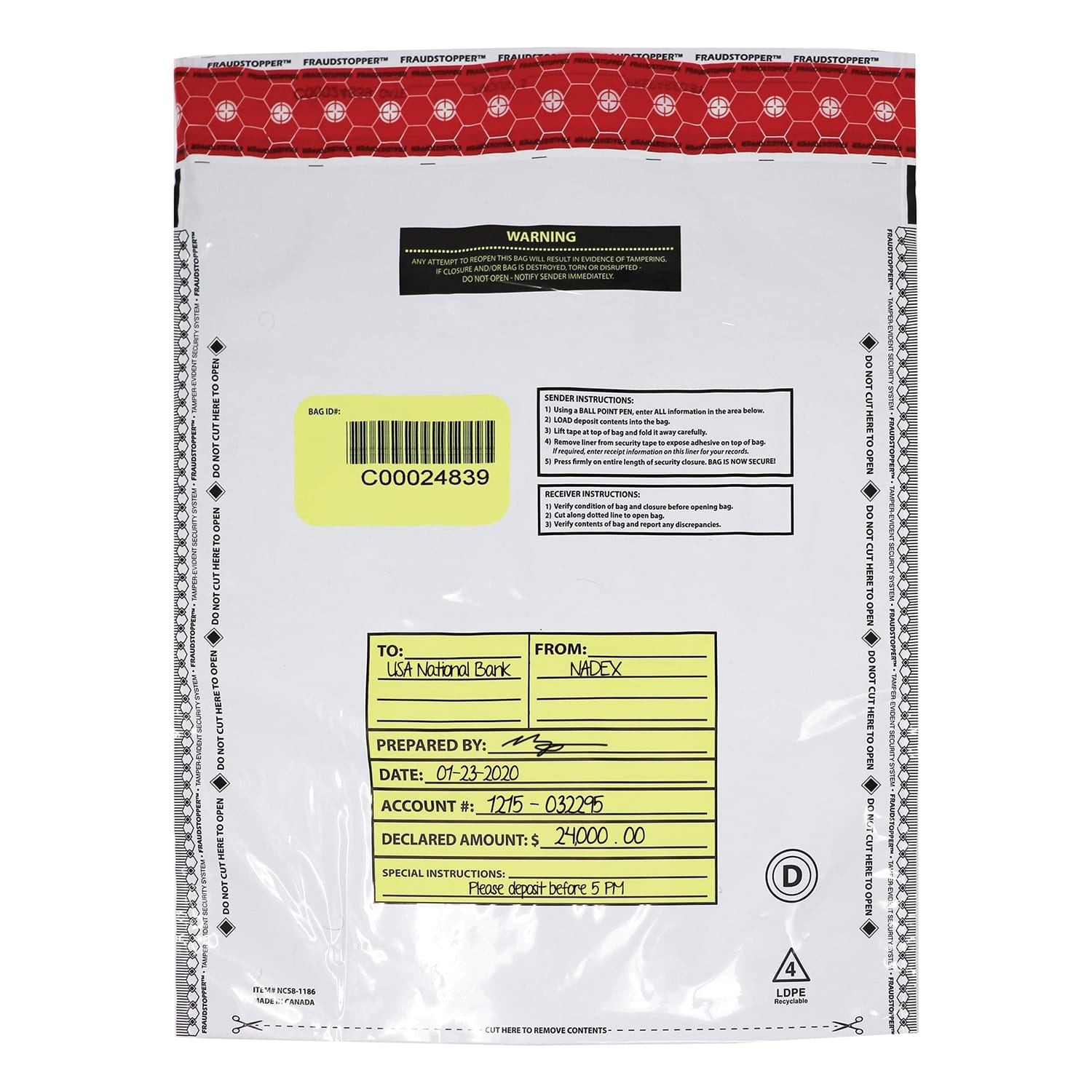 Nadex Coins 12 In. x 16 In. Opaque Tamper-Evident Cash and Coin Bank Deposit Bags for Fraud Prevention, 50 Pack