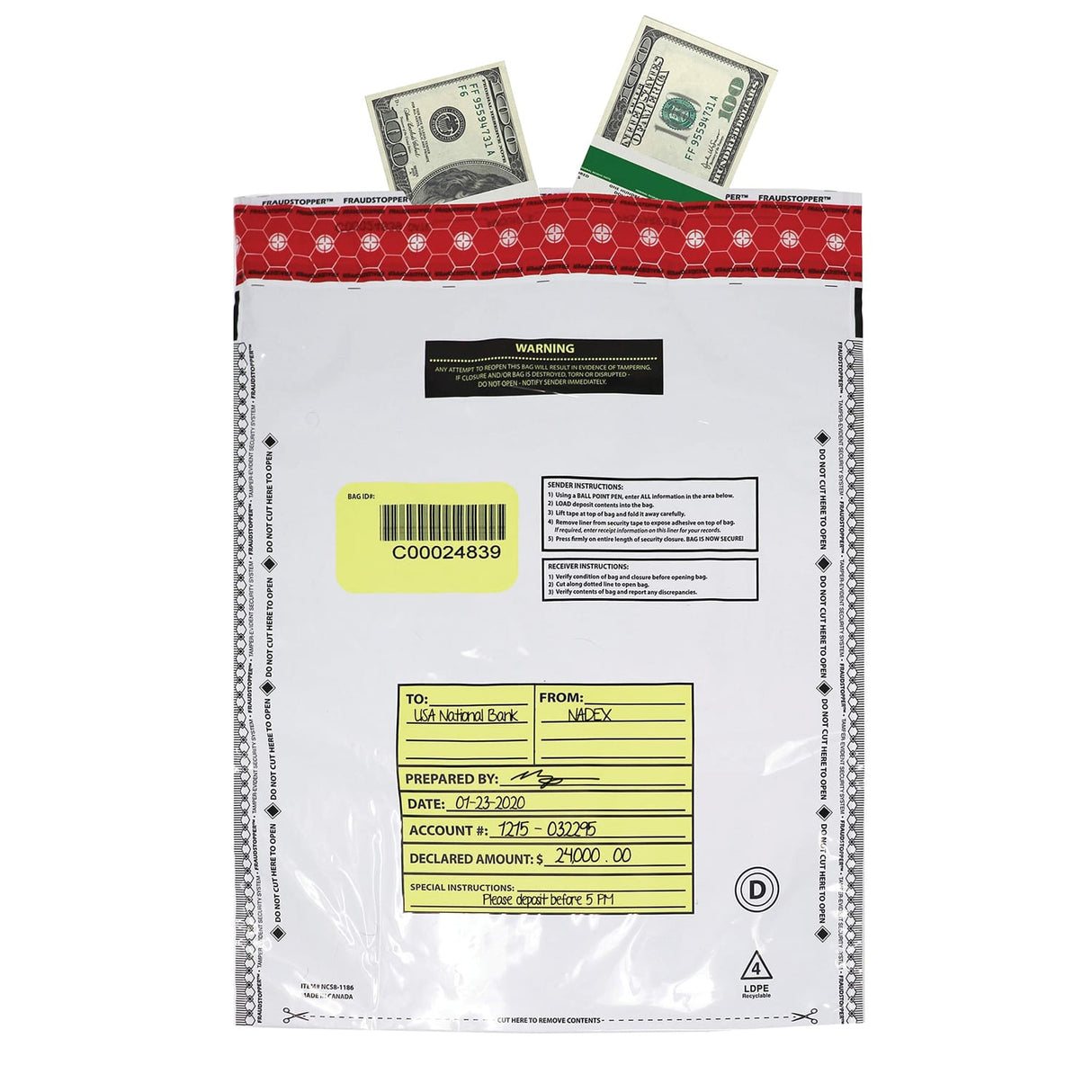 Nadex Coins 12 In. x 16 In. Opaque Tamper-Evident Cash and Coin Bank Deposit Bags for Fraud Prevention, 50 Pack