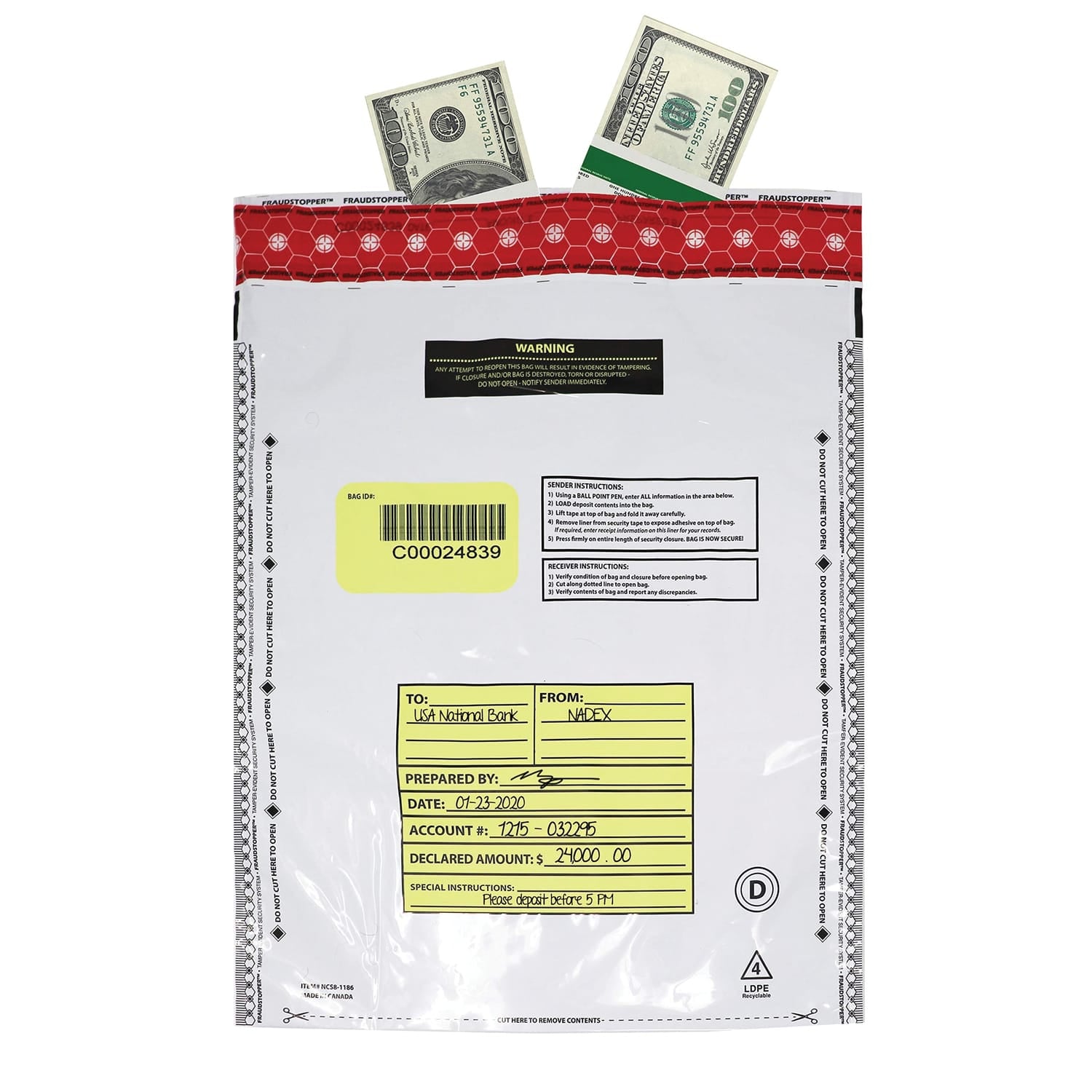 Nadex Coins 12 In. x 16 In. Opaque Tamper-Evident Cash and Coin Bank Deposit Bags for Fraud Prevention, 50 Pack