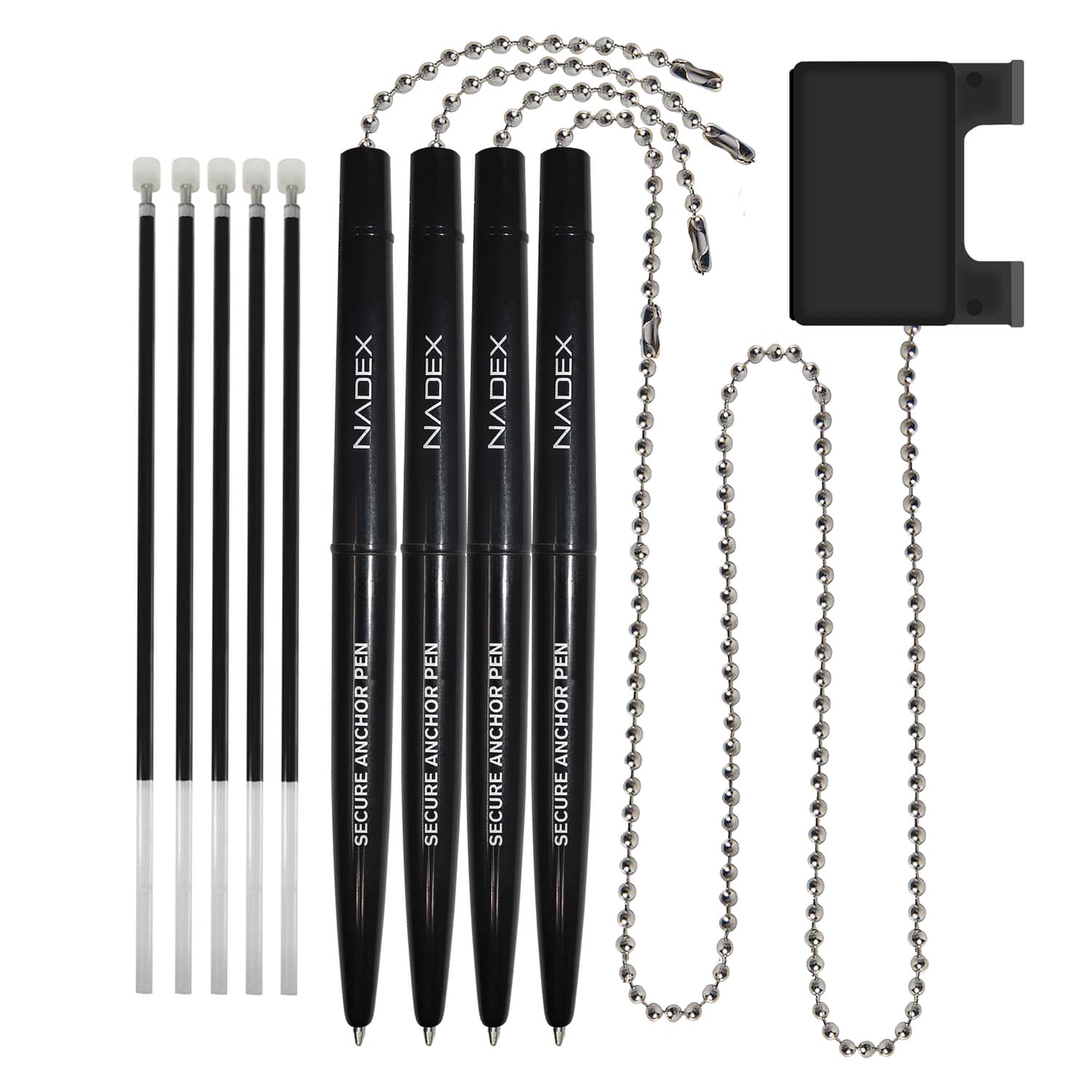 Nadex Coins Ball and Chain Security Pen Set, 4 Pen, Black