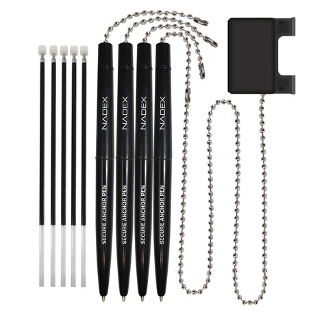 Nadex Coins Ball and Chain Security Pen Set, 4 Pen, Black