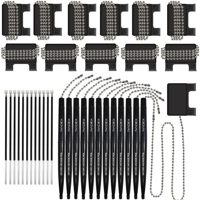 Nadex Coins Ball and Chain Security Pen Set, 12 Pen, Black