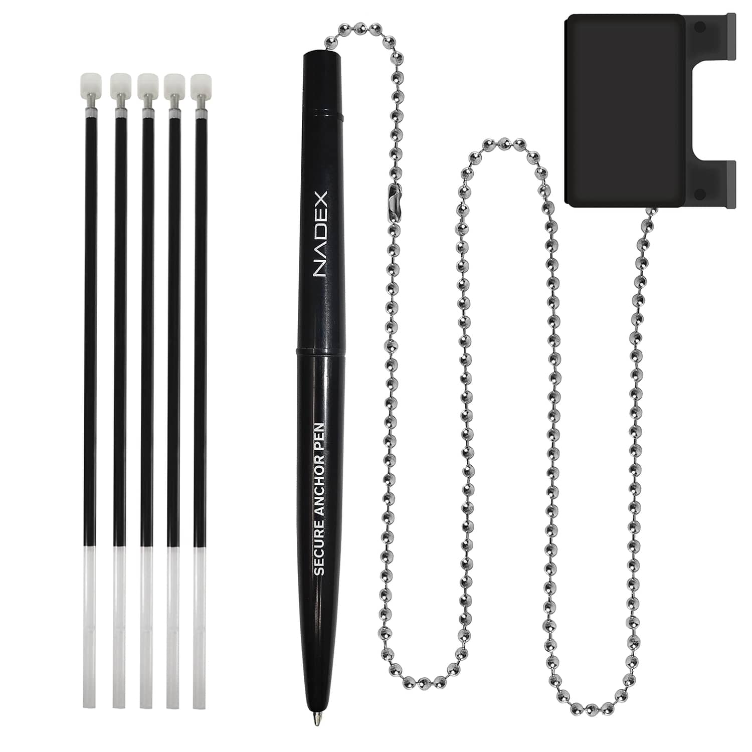 Nadex Coins Ball and Chain Security Pen Set, 12 Pen, Black