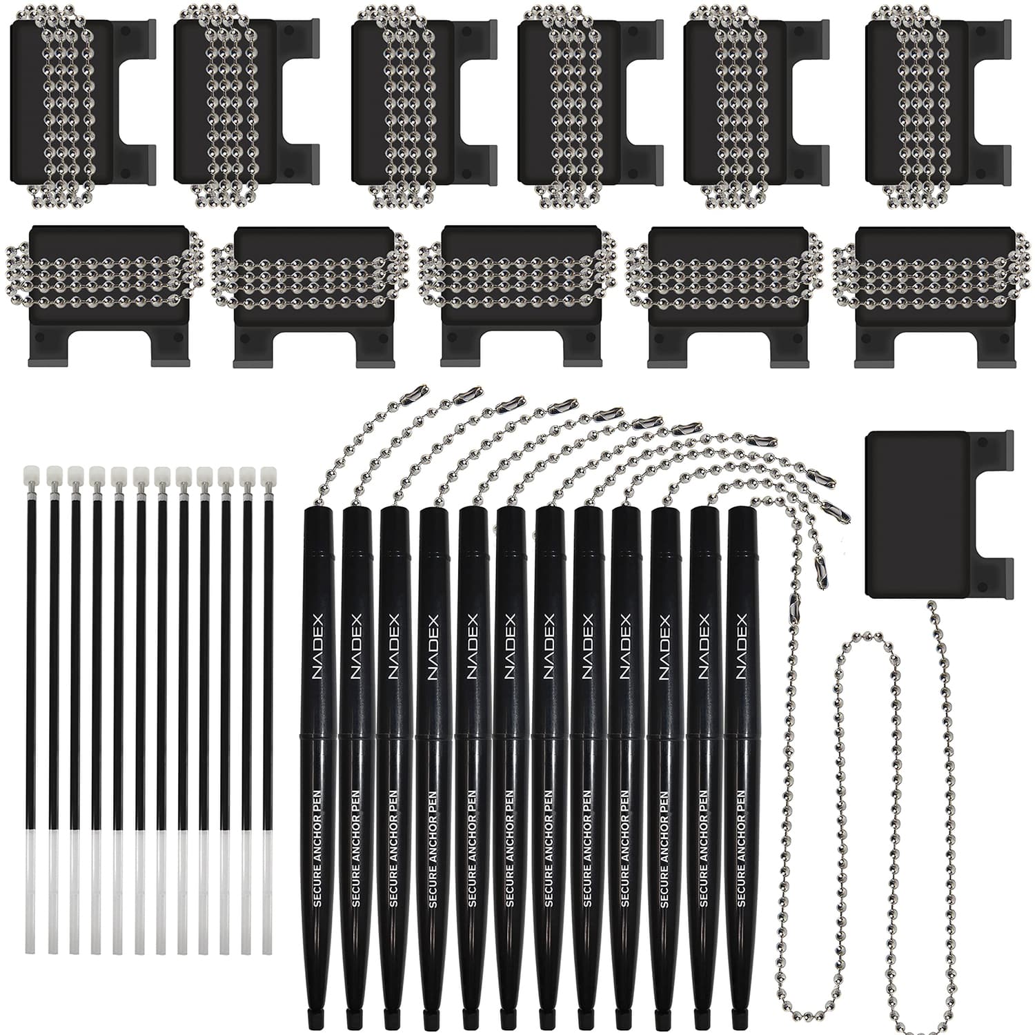 Nadex Coins Ball and Chain Security Pen Set, 12 Pen, Black
