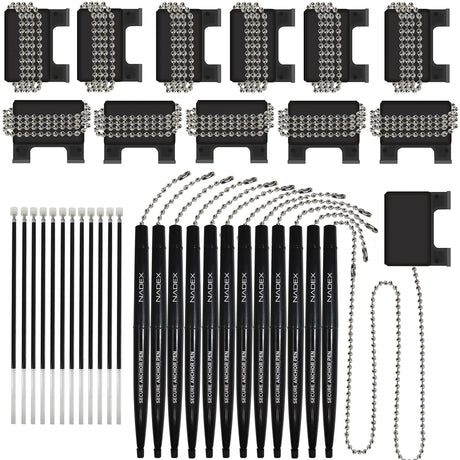 Nadex Coins Ball and Chain Security Pen Set, 12 Pen, Black