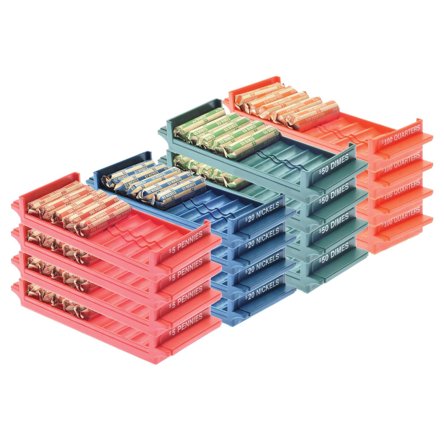 Nadex Coins Rolled-Coin-Storage Organizer Tray Sets with Ridges for Loose Coins, 4 Pack