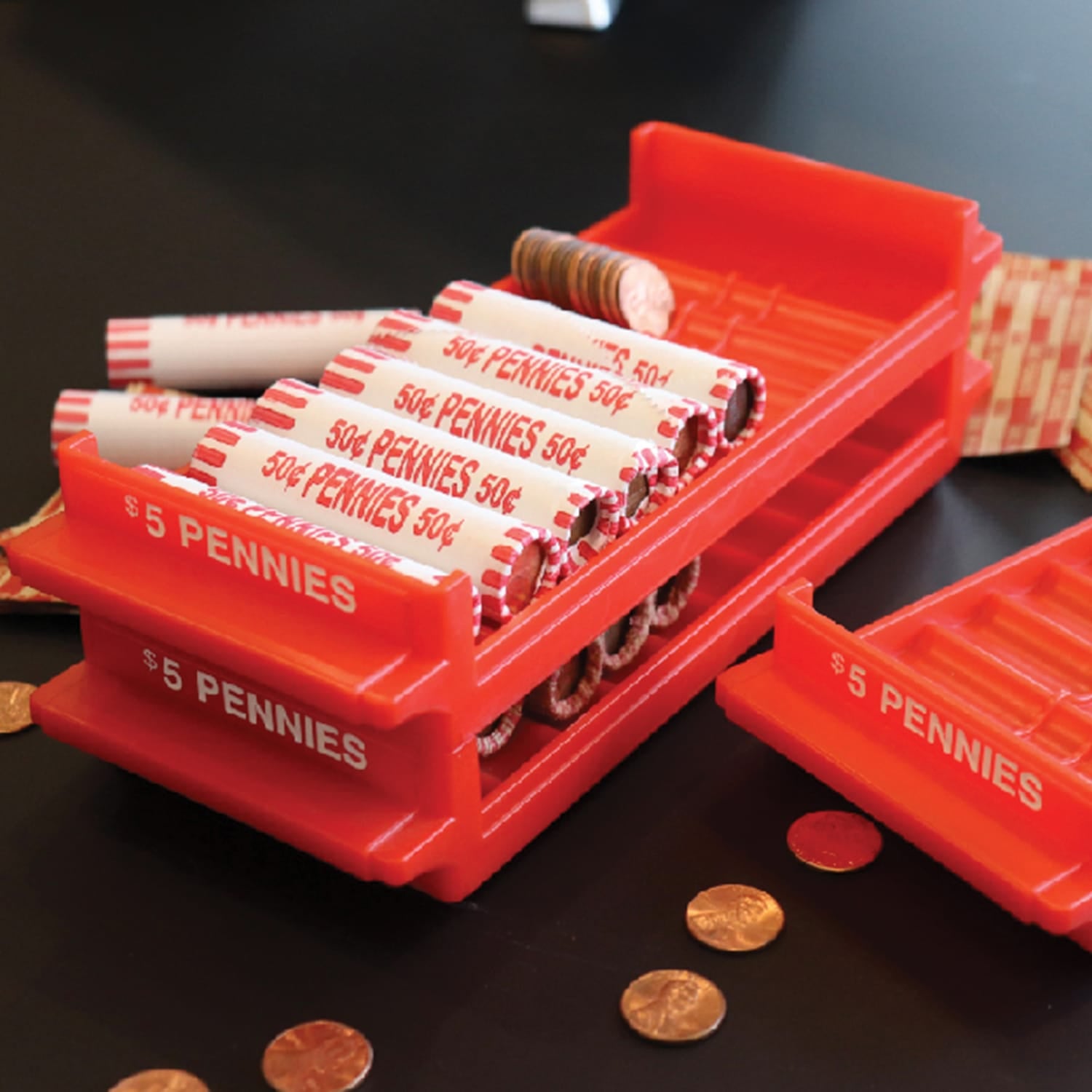 Nadex Coins Rolled-Coin-Storage Organizer Tray Sets with Ridges for Loose Coins, 4 Pack