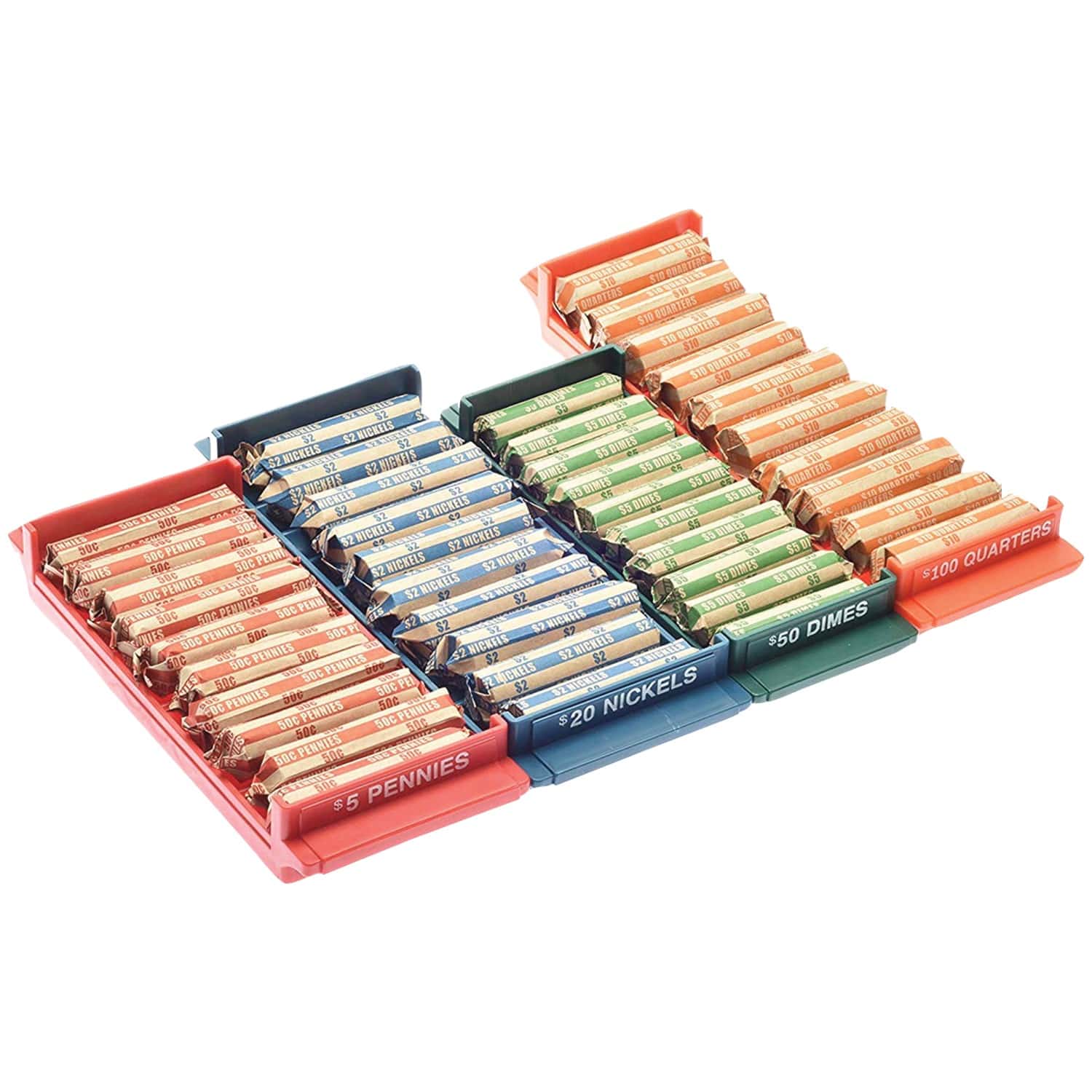 Nadex Coins Rolled Coin Storage Organizer Tray Set with Ridges for Loose Coins