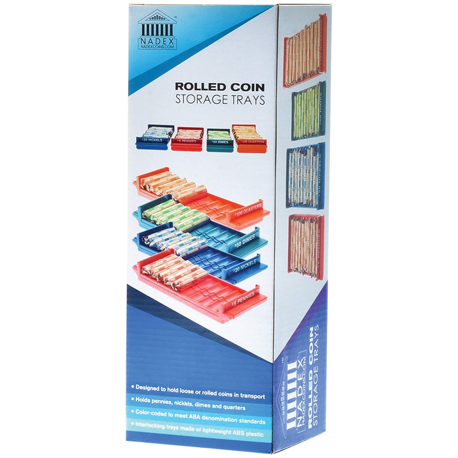 Nadex Coins Rolled Coin Storage Organizer Tray Set with Ridges for Loose Coins