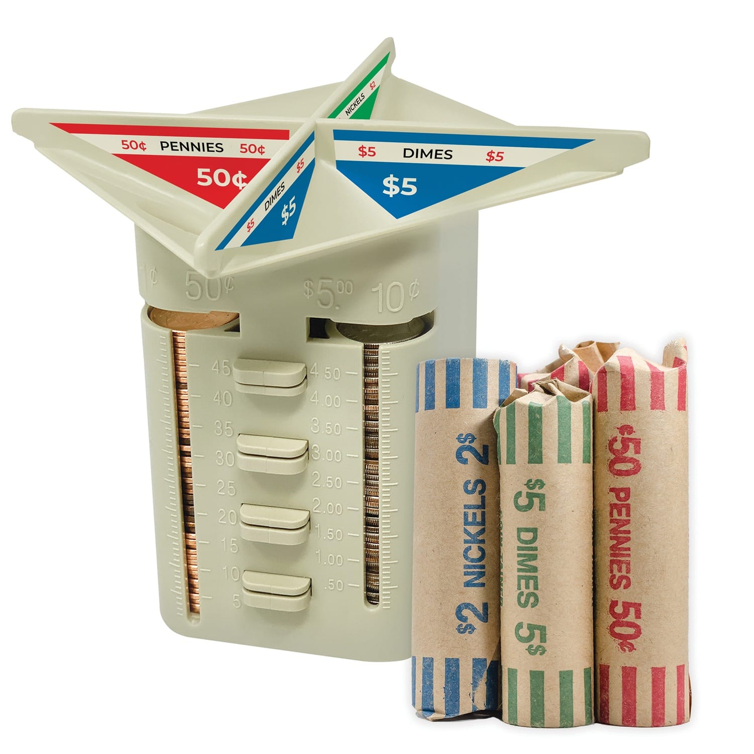 Nadex Coins 4-Compartment Manual Coin Sorting and Wrapping Organizer