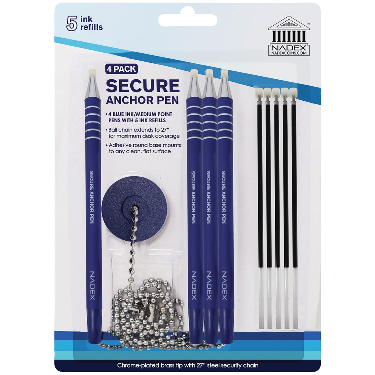 Nadex Coins 4-Pack Secure Counter Ballpoint Pens, Blue