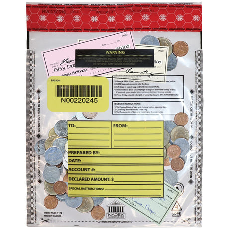 Nadex Coins Tamper-Evident 9-In. x 12-In. Clear FRAUDSTOPPER Bank Deposit Bags, 100 Pack