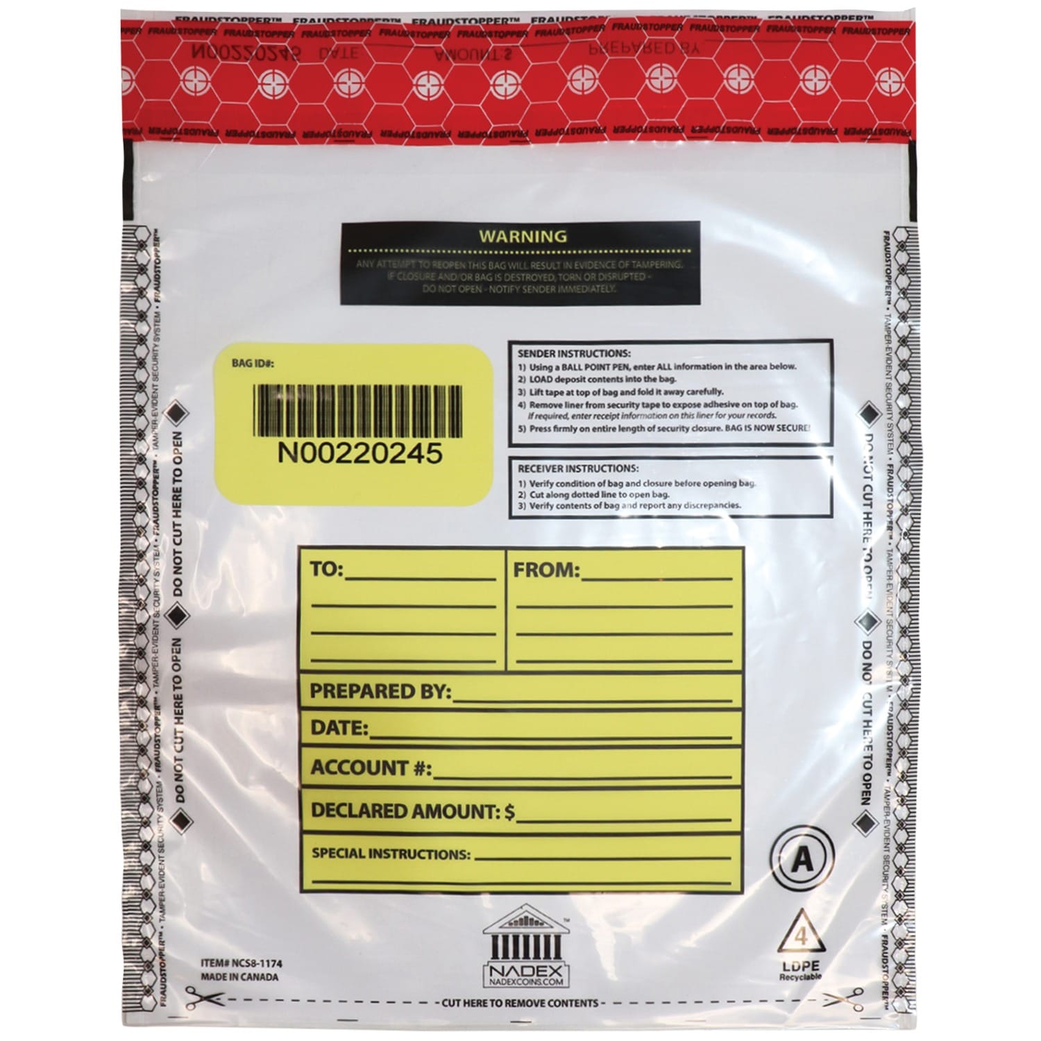 Nadex Coins Tamper-Evident 9-In. x 12-In. Clear FRAUDSTOPPER Bank Deposit Bags, 100 Pack