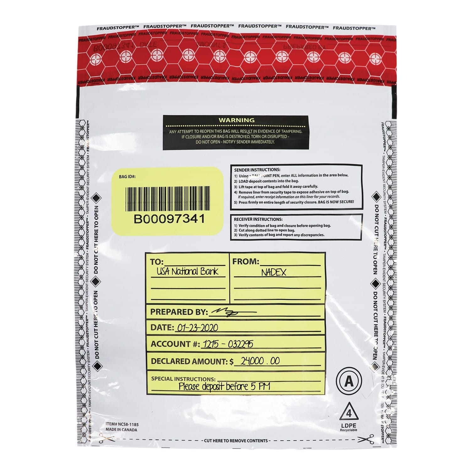Nadex Coins Tamper Evident 9-Inch x 12-Inch FRAUDSTOPPER Bank Deposit Bags, 100 Pack, Opaque
