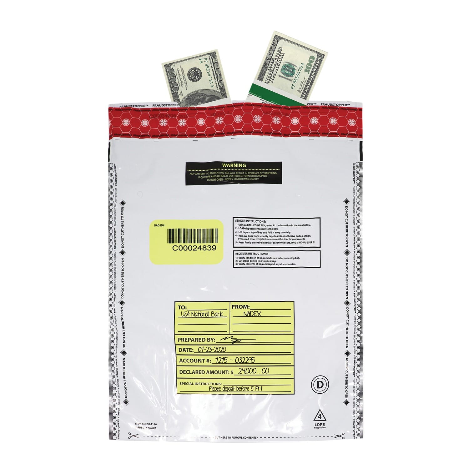 Nadex Coins Tamper-Evident 12-In. x 16-In. Opaque FRAUDSTOPPER Bank Deposit Bags, 100 Pack